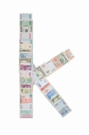 simsearch:6113-07762473,k - Letter k from money isolated on white background Photographie de stock - Aubaine LD & Abonnement, Code: 400-06205470