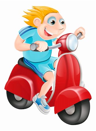 Illustration of a happy man driving fast on his red moped Stock Photo - Budget Royalty-Free & Subscription, Code: 400-06205605