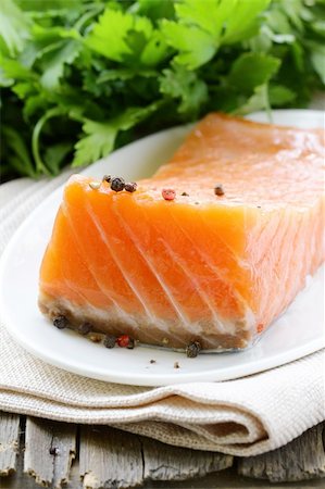 salmon on a colored plate - elite cultivar of red fish salted salmon Stock Photo - Budget Royalty-Free & Subscription, Code: 400-06205629