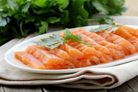 salmon on a colored plate - elite cultivar of red fish salted salmon Stock Photo - Budget Royalty-Free & Subscription, Code: 400-06205633