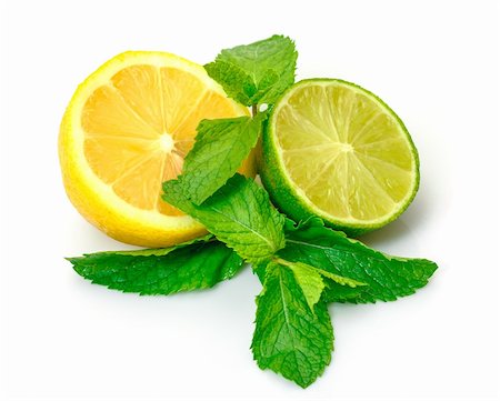 simsearch:400-05128284,k - Fresh Lemon, Lime and Mint, isolated on white background Foto de stock - Super Valor sin royalties y Suscripción, Código: 400-06205856