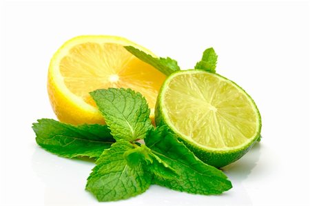 simsearch:400-05128284,k - Fresh Lemon, Lime and Mint, isolated on white background Foto de stock - Super Valor sin royalties y Suscripción, Código: 400-06205851