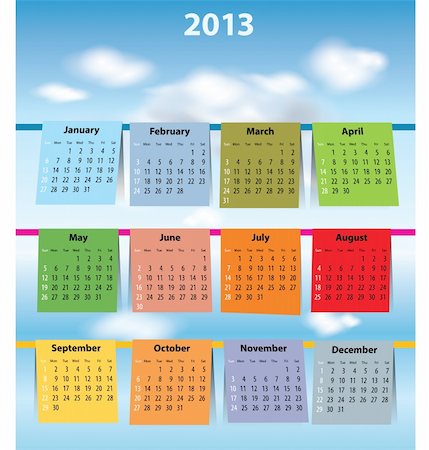 Calendar for 2013 like laundry on the clothline. Sundays first Photographie de stock - Aubaine LD & Abonnement, Code: 400-06206009