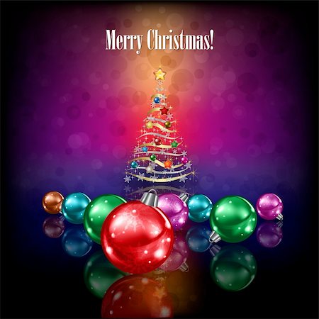 christmas tree and decorations on dark colour background Fotografie stock - Microstock e Abbonamento, Codice: 400-06206054