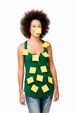 Beautiful young woman covered with post it notes all over the body, isolated on white background Stock Photo - Budget Royalty-Free & Subscription, Code: 400-06206157
