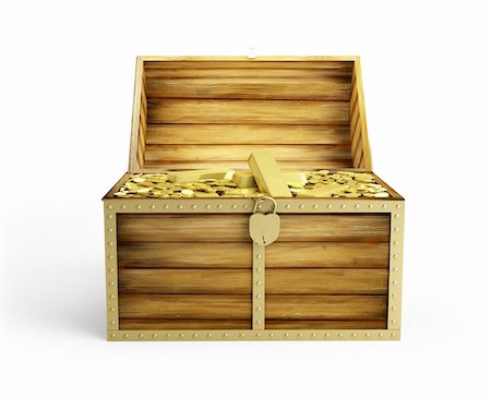 wooden treasure chest on a white background Stock Photo - Budget Royalty-Free & Subscription, Code: 400-06206311