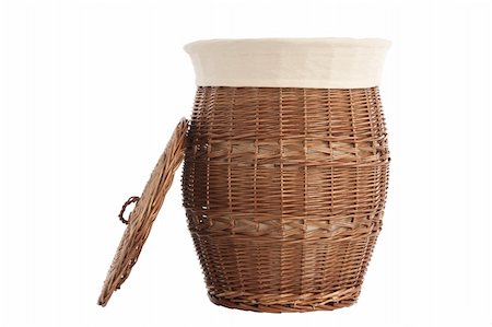 Isolated on white laundry basket made of rattan Stockbilder - Microstock & Abonnement, Bildnummer: 400-06206665
