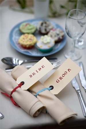 table setting for the bride and groom at a weddng meal Stock Photo - Budget Royalty-Free & Subscription, Code: 400-06206721