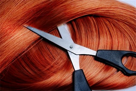 Long healthy red hair and professional scissors Stock Photo - Budget Royalty-Free & Subscription, Code: 400-06206858