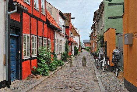 Elsinore, Denmark. Beautiful street with old colorful houses Stock Photo - Budget Royalty-Free & Subscription, Code: 400-06206964