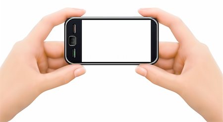 Two hands holding mobile smart phone with blank screen  illustration Photographie de stock - Aubaine LD & Abonnement, Code: 400-06206999