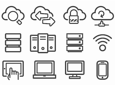 server illustration - Cloud computing and computer network icon set Stock Photo - Budget Royalty-Free & Subscription, Code: 400-06207086