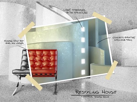Red seat in modern interior architecture for restyling house project Foto de stock - Super Valor sin royalties y Suscripción, Código: 400-06207180