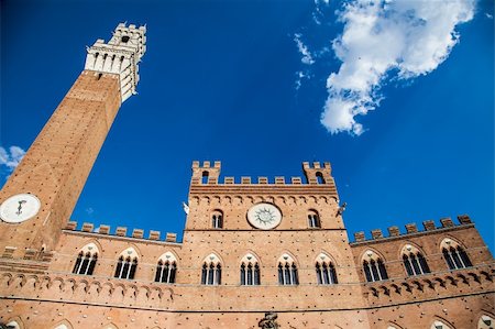 palio siena - Italy, Siena, Piazza del Campo. Detail of Torre del Mangia, 700 years old Stock Photo - Budget Royalty-Free & Subscription, Code: 400-06207226