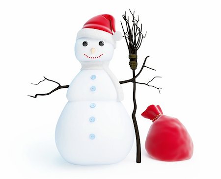 simsearch:400-06207389,k - snow men red bag santa hat on a white background Photographie de stock - Aubaine LD & Abonnement, Code: 400-06207490