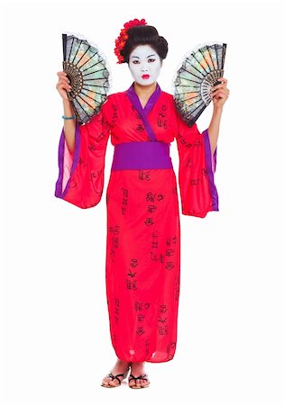 Full length portrait of geisha with fans isolated on white Stock Photo - Budget Royalty-Free & Subscription, Code: 400-06207727