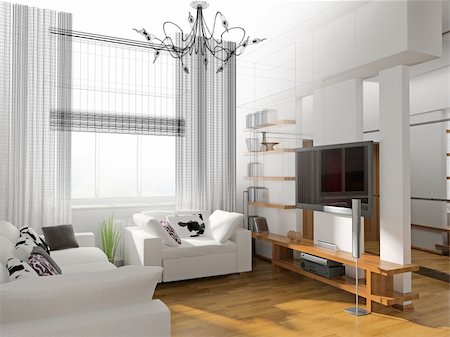 living-room with the modern furniture. 3d render. Foto de stock - Royalty-Free Super Valor e Assinatura, Número: 400-06207909