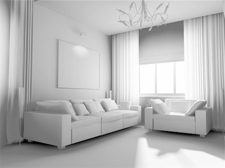 living-room with the modern furniture. 3d render. Foto de stock - Royalty-Free Super Valor e Assinatura, Número: 400-06207916