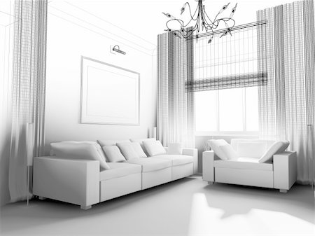 living-room with the modern furniture. 3d render. Foto de stock - Royalty-Free Super Valor e Assinatura, Número: 400-06207912