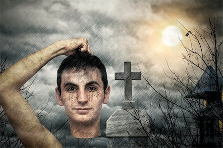 Halloween theme in the graveyard-NOTE:Grain and texture added to help composition effect Stock Photo - Budget Royalty-Free & Subscription, Code: 400-06207988