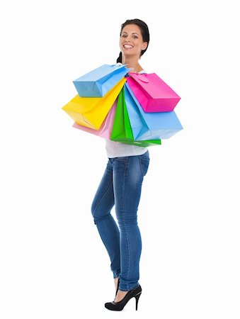 Full length portrait of happy girl with shopping bags Stock Photo - Budget Royalty-Free & Subscription, Code: 400-06208033