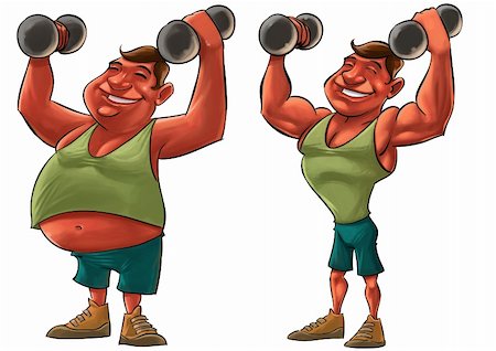 funny photos of biceps - two guys, one fat and another strong with Dumbbells Stock Photo - Budget Royalty-Free & Subscription, Code: 400-06208101