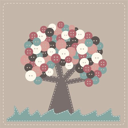 sewing needle fashion - Illustration of a fabric cutout tree with sewing buttons treetop. Stock Photo - Budget Royalty-Free & Subscription, Code: 400-06208169