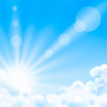 Background with a blue sky, sun and clouds . EPS10. Mesh. Clipping Mask. Stock Photo - Budget Royalty-Free & Subscription, Code: 400-06208174