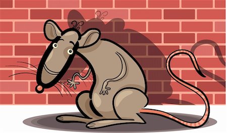 simsearch:400-06208186,k - Cartoon Humorous Illustration of Rat Against Brick Wall Photographie de stock - Aubaine LD & Abonnement, Code: 400-06208186