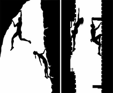 Set of editable vector silhouettes of free climbers not using safety ropes, with climbers as separate objects Foto de stock - Super Valor sin royalties y Suscripción, Código: 400-06208260