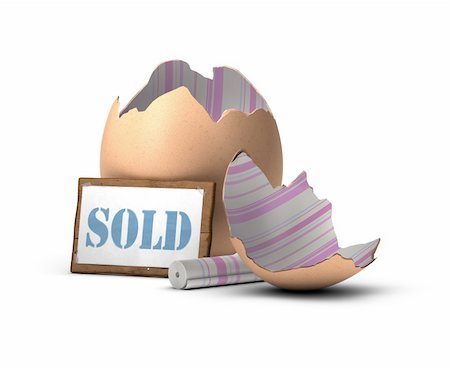 designer of interior decoration - egg shell decorated with a pink and blue tapestry with a wooden sign where it's written the word SOLD, home staging concept Stock Photo - Budget Royalty-Free & Subscription, Code: 400-06208263