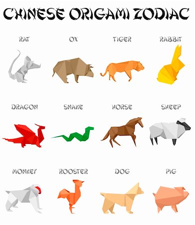 dragons designs background - set of chinese zodiac signs in origami style appearance Stock Photo - Budget Royalty-Free & Subscription, Code: 400-06208423