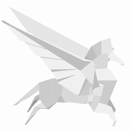 fly free icon - illustration of an origami pegasus Stock Photo - Budget Royalty-Free & Subscription, Code: 400-06208432