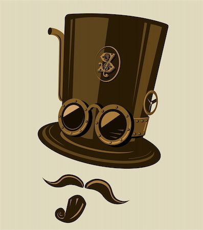 steampunk - Steampunk style top hat with goggles and other retro elements. Stock Photo - Budget Royalty-Free & Subscription, Code: 400-06200019