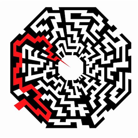 illustration of an abstract maze with the shape of an octaeder and a red arrow leading to the center Stock Photo - Budget Royalty-Free & Subscription, Code: 400-06200037