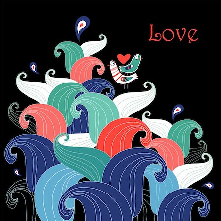 painting abstract bird - Bright floral background with birds in love on the black Stock Photo - Budget Royalty-Free & Subscription, Code: 400-06200051