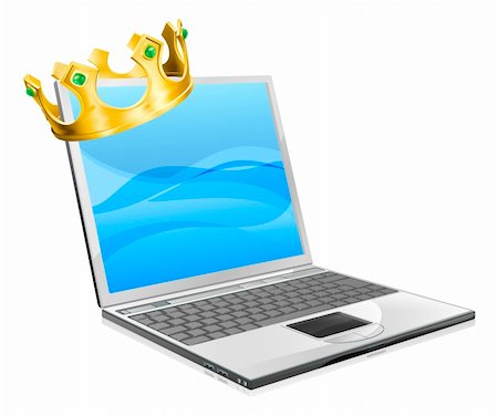 simsearch:400-06199998,k - Laptop king concept illustration, a laptop computer wearing a crown Foto de stock - Royalty-Free Super Valor e Assinatura, Número: 400-06200066