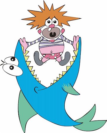 simsearch:400-06200072,k - Big fish caught small clown. Color vector illustration. Stock Photo - Budget Royalty-Free & Subscription, Code: 400-06200072