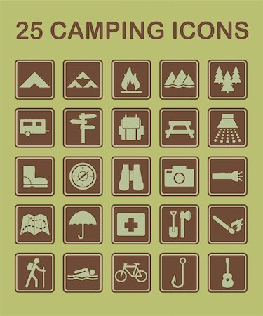 swim icon - A set of 25 camping related icons. Stock Photo - Budget Royalty-Free & Subscription, Code: 400-06200239