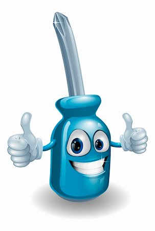 simsearch:400-05927885,k - Blue cartoon cross head screwdriver mascot man doing thumbs up Photographie de stock - Aubaine LD & Abonnement, Code: 400-06200296