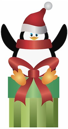 simsearch:400-05742476,k - Christmas Penguin with Santa Hat and Scarf Sitting on Presents Vector Illustration Photographie de stock - Aubaine LD & Abonnement, Code: 400-06200292