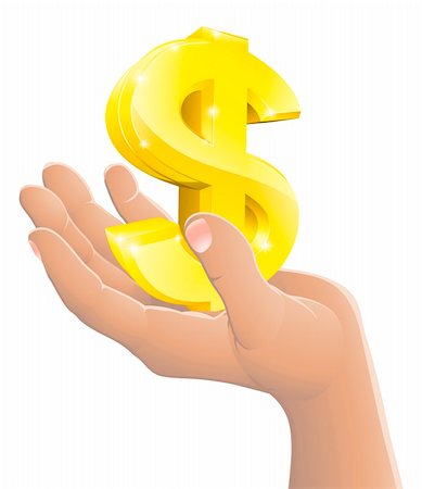 Illustration of a gold dollar sign being held in a hand Stock Photo - Budget Royalty-Free & Subscription, Code: 400-06200366