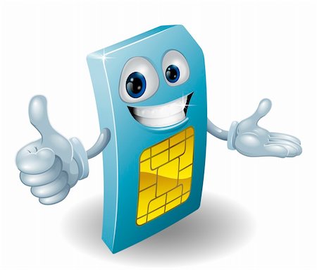 sim card - A cartoon mobile phone sim card man smiling Stock Photo - Budget Royalty-Free & Subscription, Code: 400-06200369