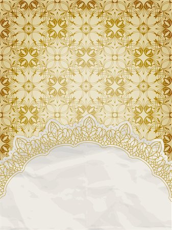 vector lacy napkin on floral background, if you use vector version, you can use floral background as seamless pattern and the whole crumpled paper napkin with golden laces, eps 10, gradient mesh Foto de stock - Super Valor sin royalties y Suscripción, Código: 400-06200376