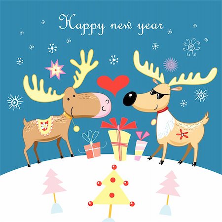 simsearch:400-05724880,k - Bright fun Christmas card with a moose on a blue background with snowflakes Photographie de stock - Aubaine LD & Abonnement, Code: 400-06200418