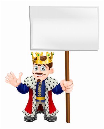 A cute king waving and holding up a sign board Stock Photo - Budget Royalty-Free & Subscription, Code: 400-06200485