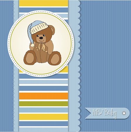 baby greeting card with sleepy teddy bear Stock Photo - Budget Royalty-Free & Subscription, Code: 400-06200516