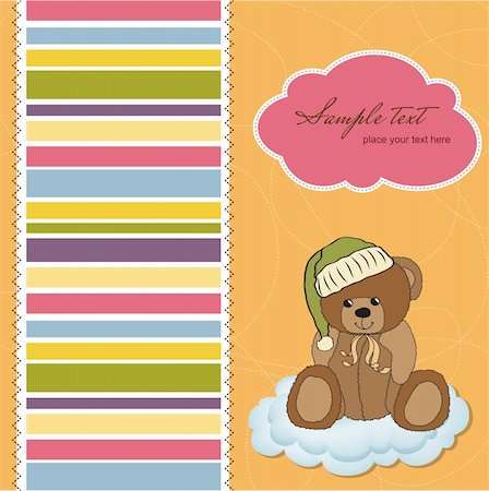 baby greeting card with sleepy teddy bear Stock Photo - Budget Royalty-Free & Subscription, Code: 400-06200517