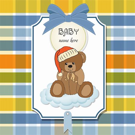 baby greeting card with sleepy teddy bear Stock Photo - Budget Royalty-Free & Subscription, Code: 400-06200513