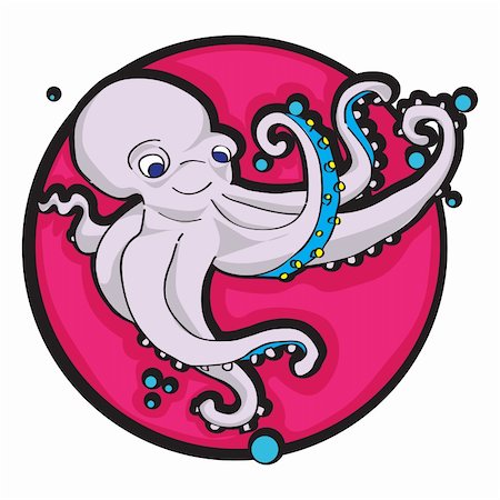 hand drawn graphic illustration od an octopus, clip art isolated on white Stock Photo - Budget Royalty-Free & Subscription, Code: 400-06200583